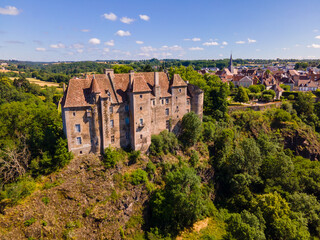 Fototapeta na wymiar Boussac castle and town