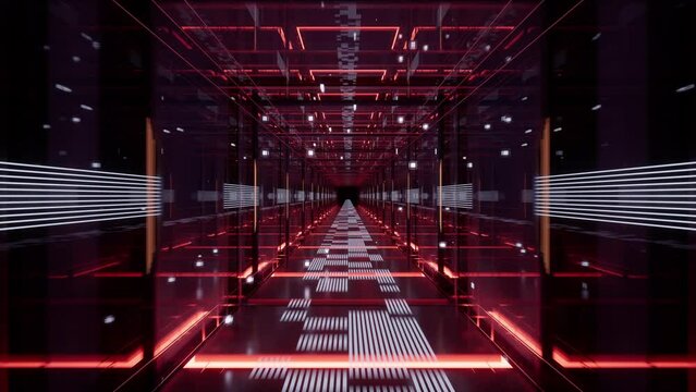 Going forward in digital cyberspace, sci-fi concept tunnel, 3d rendering.