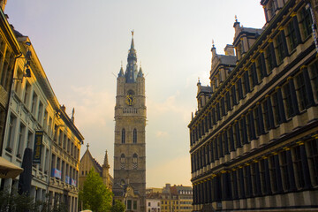 City Hall Columns and Belfry Tower in Ghent