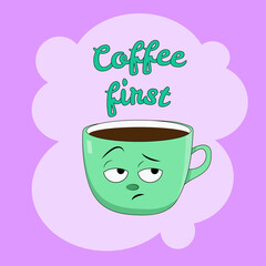 Coffee cup cartoon. Cute cup of americano that is sad without coffee. Vector illustration in flat cartoon style.