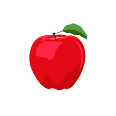 Red apple icon isolated on white background. Green leaf. Juicy fruit.