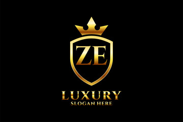 Naklejka na ściany i meble initial ZE elegant luxury monogram logo or badge template with scrolls and royal crown - perfect for luxurious branding projects