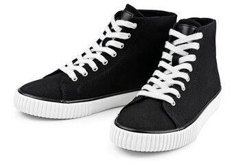 Black casual high tops sneakers isolated on white background with clipping path.