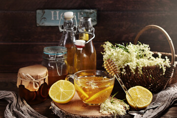 Elderberry blossom tea with honey and lemon for immunity