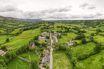 Aerial view of Longtown, an English village in Herefordshire on the England Wales border- UK 