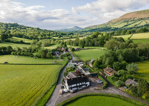 Aerial View Of A Rural English Pub In Herefordshire On The England Wales Border- UK 