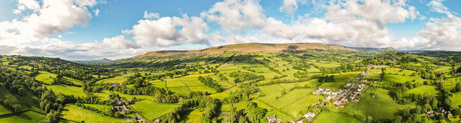 Fototapeta na wymiar Aerial panorama of beautiful farmland in Herefordshire on the England Wales border- UK 
