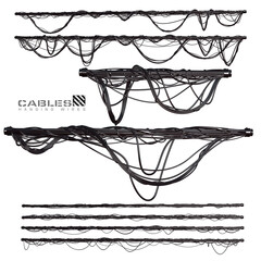 3D render of  black cables and hanging wires illustration set 2