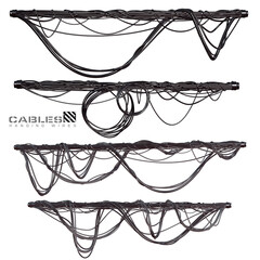 3D render of  black cables and hanging wires illustration