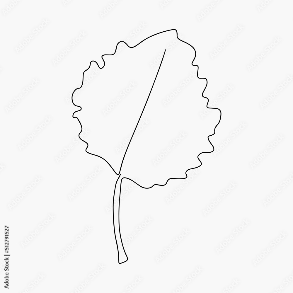 Wall mural vector autumn leaf continuous line drawing. autumn leaf one line style icon vector illustration desi