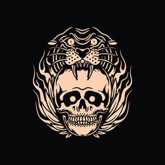 panther and skull tattoo vector design