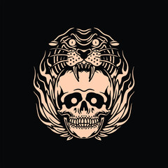 panther and skull tattoo vector design