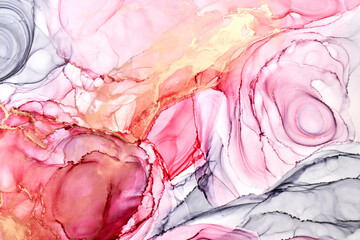 Colorful ink luxury abstract background, gold pink marble texture, fluid art pattern wallpaper, underwater paint mix