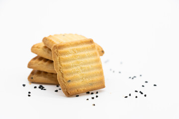 Biscuit or cookies over on white background