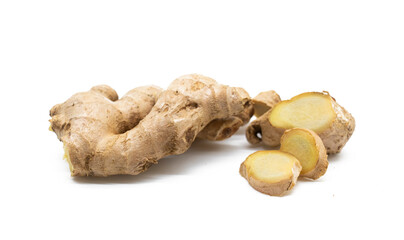 Fresh ginger on white background, Ginger root