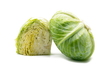 Fresh green Cabbage slices isolated on white background