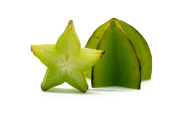 Fototapeta premium fresh Star fruit or carambola slices on white background.