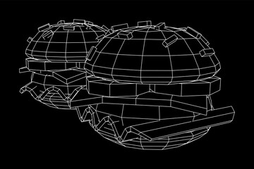 Hamburger or cheeseburger wireframe low poly mesh