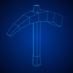 Pickaxe for extraction. Miners hand tool. Wireframe vector illustration