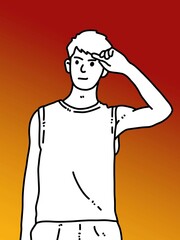 cute man cartoon on red background