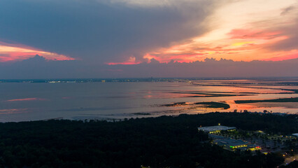 Fototapeta na wymiar Daphne, Alabama and Mobile bay at sunset 