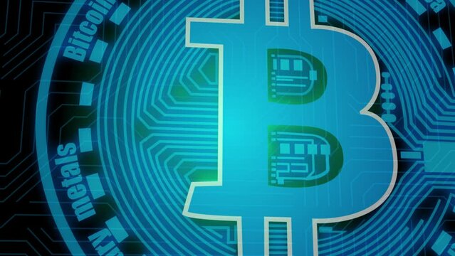 Seamless animation of original blockchain logo on futuristic technology background for broadcast and films about finance, banking, web technologies, future industry, virtual and bitcoin.