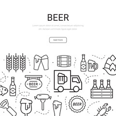 Set of beer theme items. Banner template. Vector illustration.