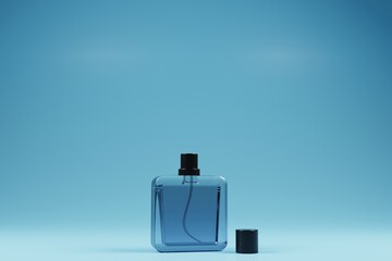 3d rendering blue transparent perfume bottle