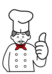 笑顔のオーケーポーズの西洋人シェフ