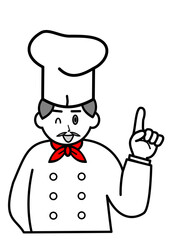 ウィンクする指さしポーズの西洋人シェフ