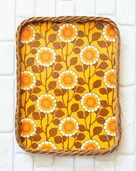 Mid-century modern tray with orange color flowers