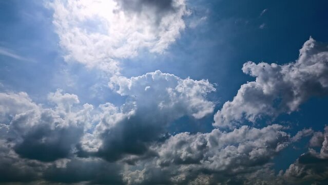 Typhoon day in summer. Clouds are constantly changing shape in the blue sky. 4K sky cloud time lapse.