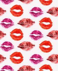 Set of lips. Seamless pattern on white background.
