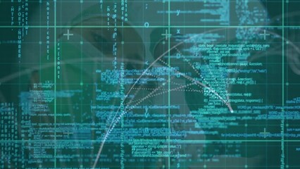 Dna structure spinning and data processing against team of surgeons working at operation theatre - Powered by Adobe