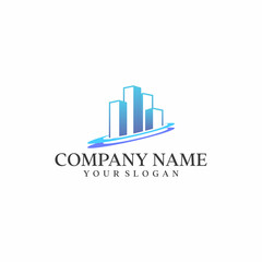 Real Estate Construction Logo design vector template. Skyscrapers silhouette city buildings. Commercial office property business center Financial Logotype. Corporate Finance Resort identity icon.