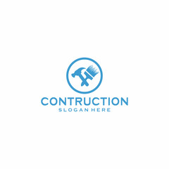 Obraz premium repair service logo for home with hammer and pipe range. home repair handyman logo