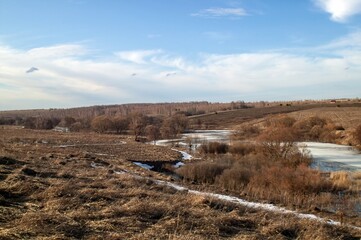 the bank of a small river in early spring