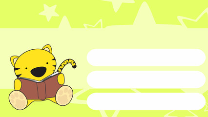 sit baby tiger cartoon reading book illustration background in vector format