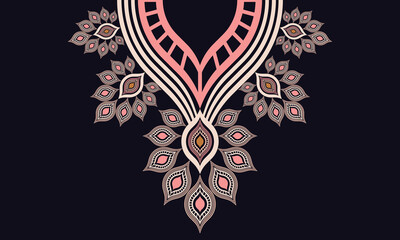 Ethnic neck design with ogee shapes created for textile.