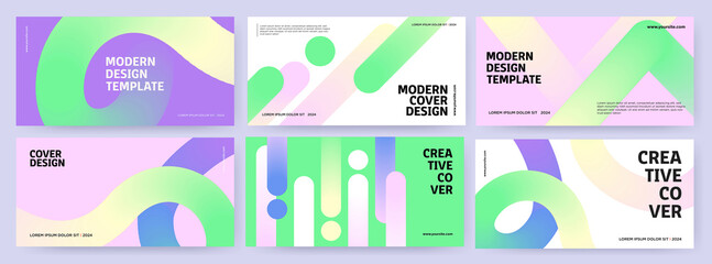 Fototapeta Creative covers or horizontal posters  in modern minimal style for corporate identity, branding, social media advertising, promo. Modern layout design template with dynamic fluid gradient lines obraz