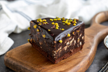 Mosaic cake. Homemade pistachio mosaic cake. close up