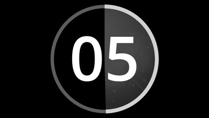 Animated round 10 second timer on black background. Blank for insertion into various projects where such countdown is needed.