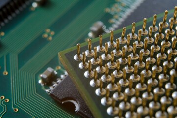 microprocessor on the background of the microcircuit of the motherboard
