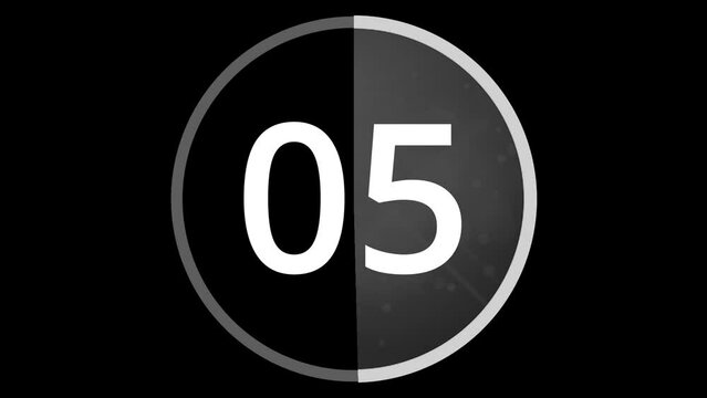 Animated round 10 second timer on black background. Blank for insertion into various projects where such countdown is needed.