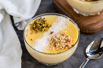Keskul dessert. Turkish cuisine delicacies. Traditional delicious Turkish Desserts. close up