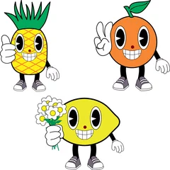 Fotobehang fruits cartoon old retro style cartoon expression set in vector format © MARCO HAYASHI