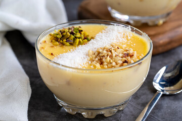 Keskul dessert. Turkish cuisine delicacies. Traditional delicious Turkish Desserts. close up