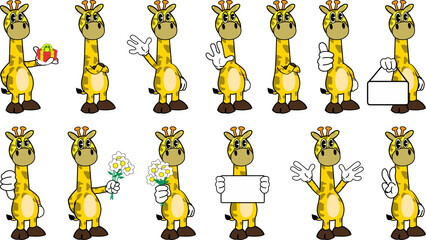 giraffe character old retro style cartoon expressions pack in vector format