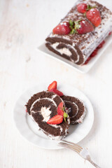 Homemade summer biscuit roll with strawberries and mascarpone