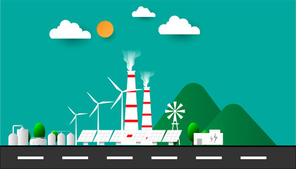 Naklejka premium Design for invironment banner, with city and garden, save the planet and energy concept, paper illustration, and 3d paper. 